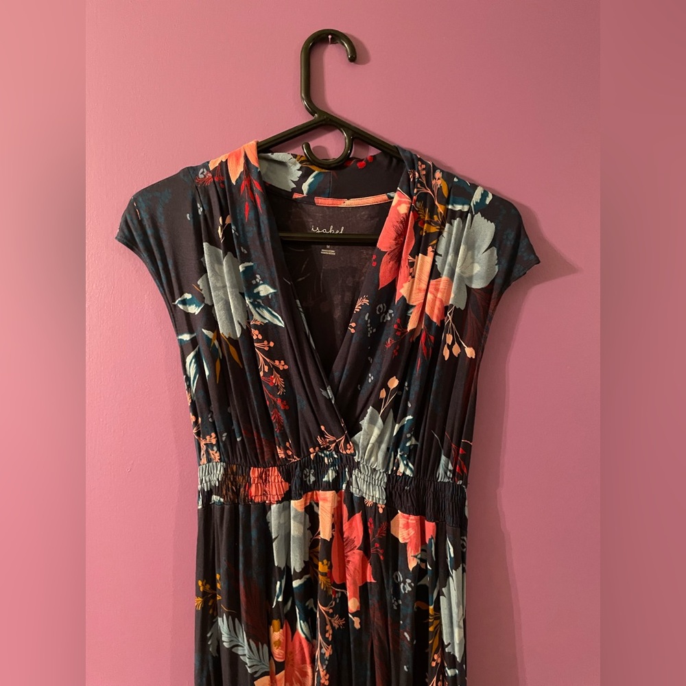 Long Multi-colored Floral Maternity Dress